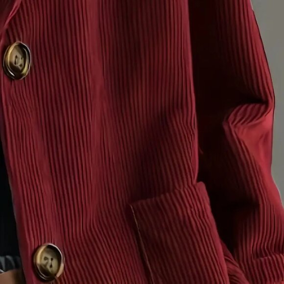Deep Red Corduroy Buttoned Blazer Jacket With Pockets - Picture 3 of 4
